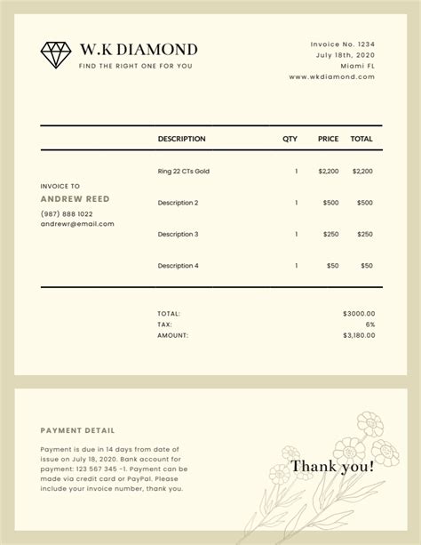jewellery receipt template